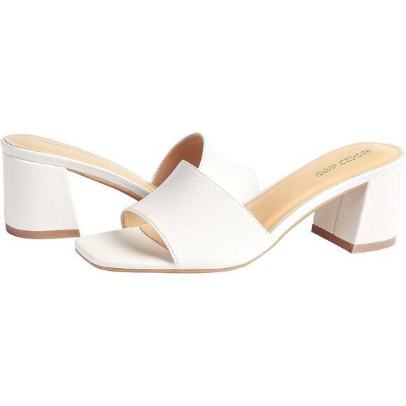 Pizz Annu Womens Size 8 White Open Toe Slide On 2.5" Block Heel Sandal Shoes - Picture 2 of 5